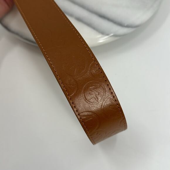 Michael Kors gold and faux leather brown mk embossed belt - Picture 8 of 8